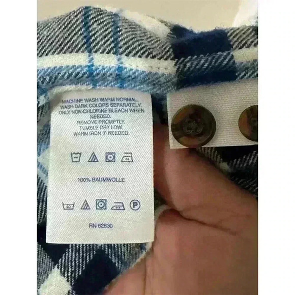 Lands' End Slim Fit Flannel Mens L Blue Plaid Button-Up Shirt Long Sleeve - Picture 4 of 6